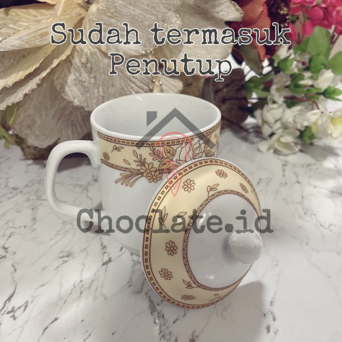 Mug Gelas Tutup Keramik Motif