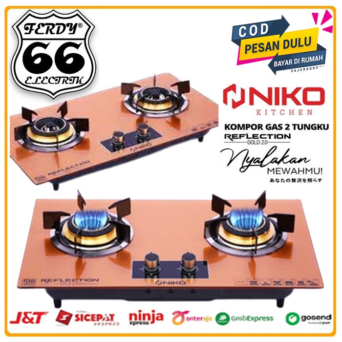 Kompor Gas Tanam 2 Tungku Niko Reflection Gold 2.0 Kaca