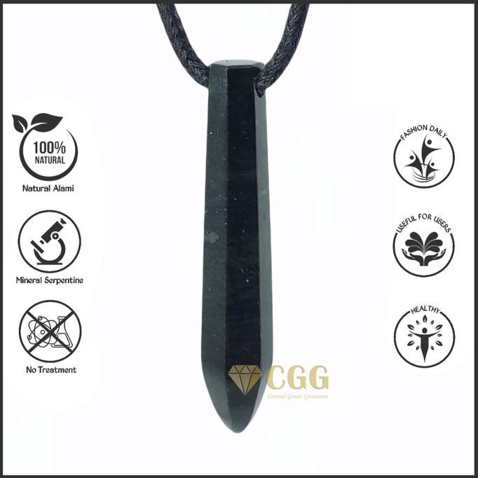 Kalung Pria Liontin Batu Giok Hitam Natural Black Jade Garansi Asli