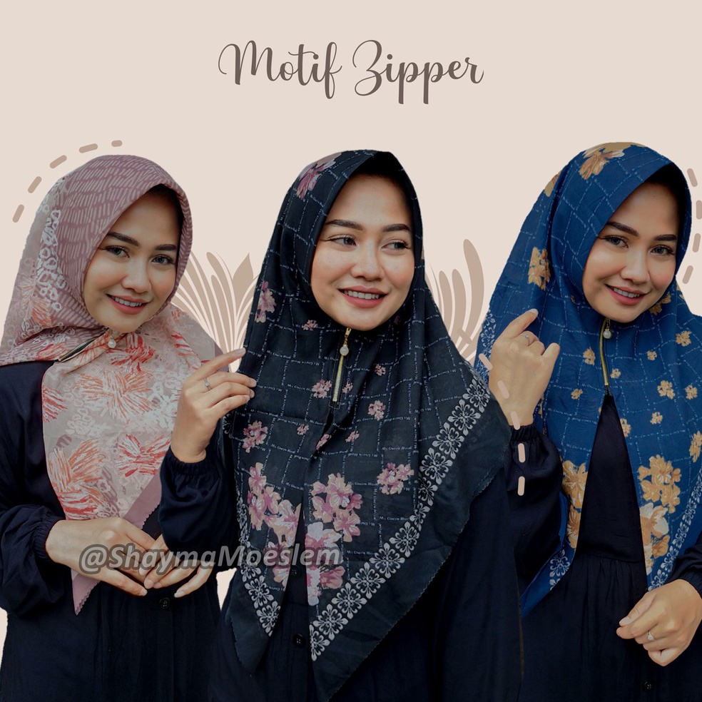 READY Segiempat Motif Instan Resleting Dagu / Hijab Zipper Motif Segiempat Instan