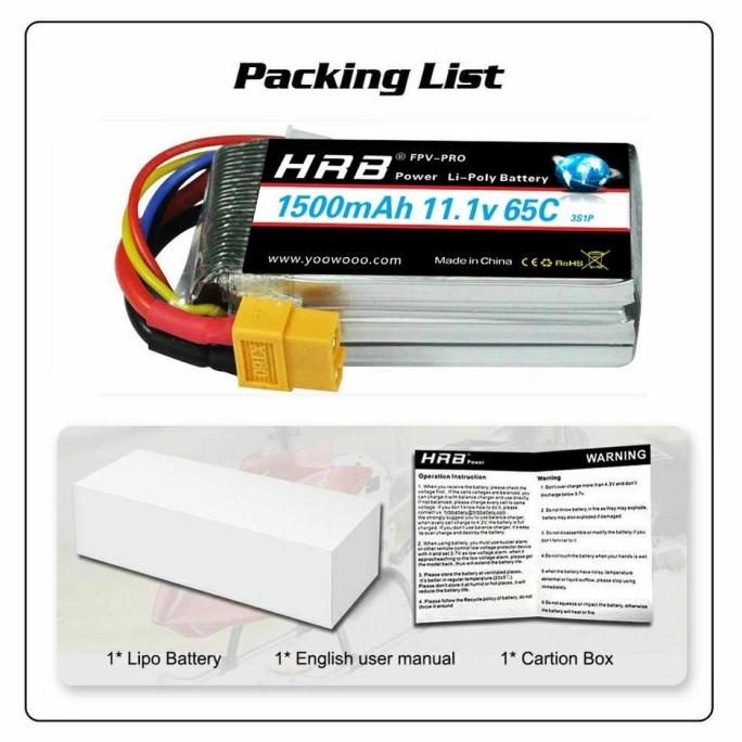 Lipo Baterai Battery Lipo Hrb 11.1V 3S 1500Mah 65C Drone Pesawat Rc