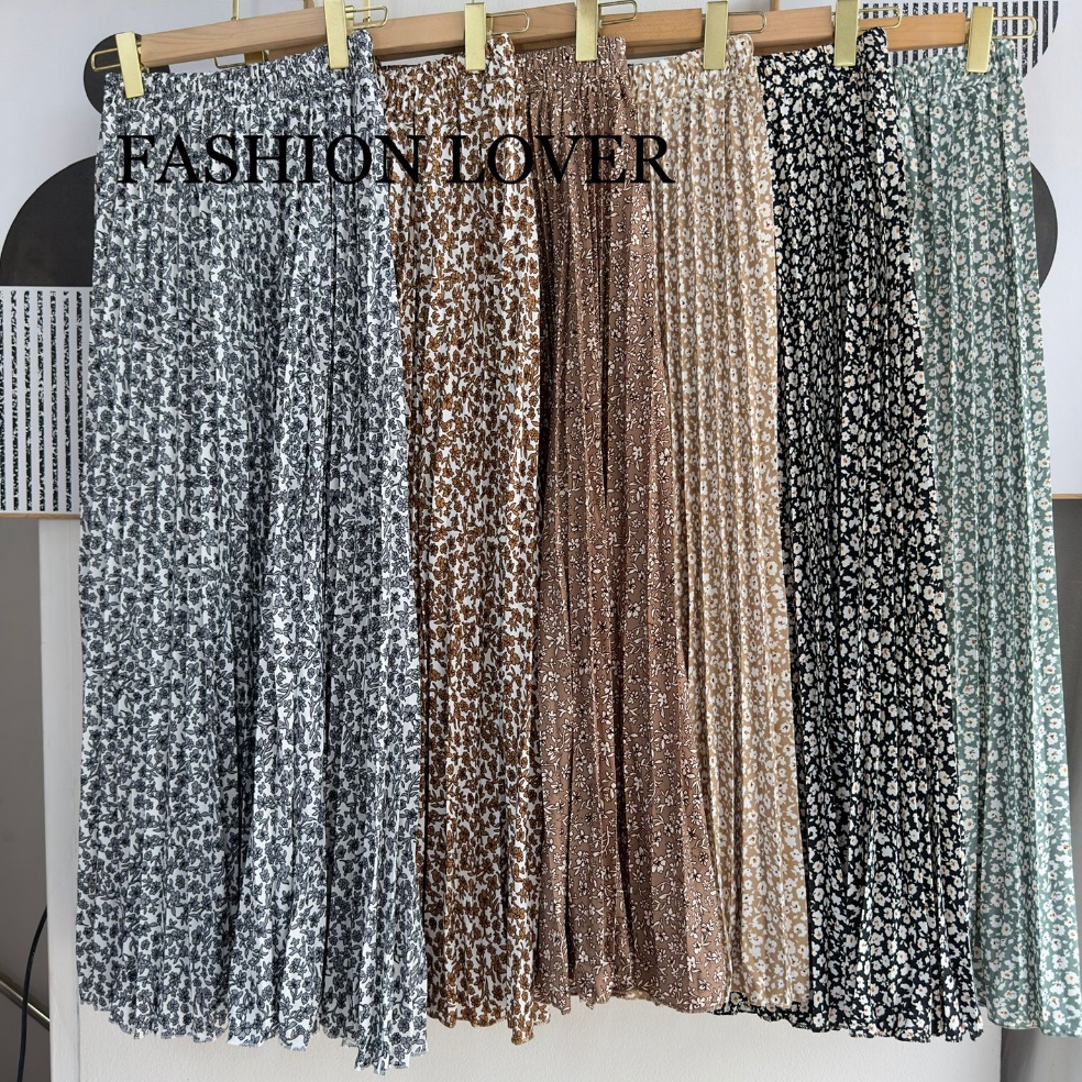 MPXK4645  Rok plisket motif bunga / Rok panjang motif bunga / Rok bunga korean style