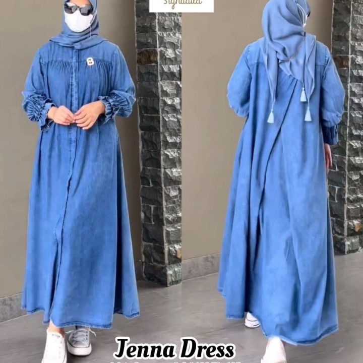 (O✪Z K> READY(SIAP KIRIM)JENNA DRESS MIDI JEANS ZARA GAMIS JEANS KEKINIAN -top.produks❤