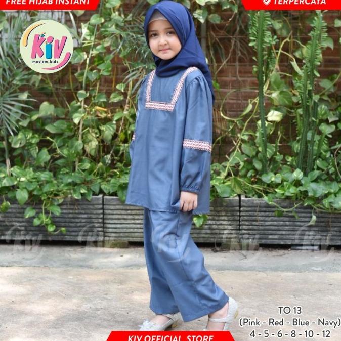 KIV TO 13 Tunik Anak Perempuan Katun Renda Etnik Set Celana FREE HIJAB