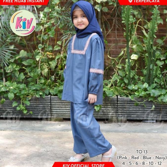 KIV TO 13 Tunik Anak Perempuan Katun Renda Etnik Set Celana FREE HIJAB