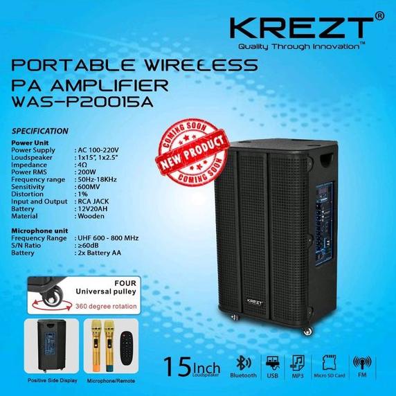 ORDER SEKARANG Speaker Portable Amplifier Wireless KREZT WAS P20015A Original 15 Inch