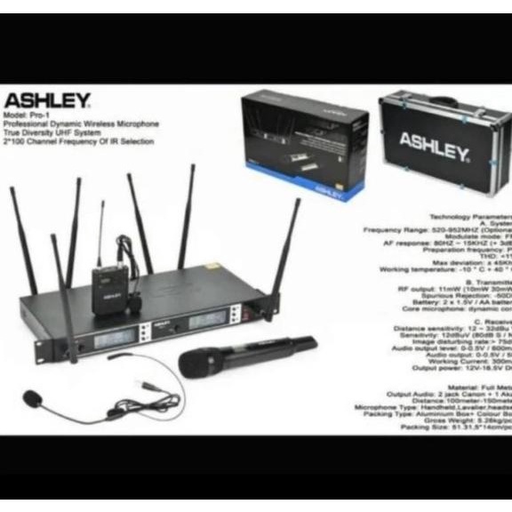 Mic Wireless Ashley Pro 1 ( Handheld + Clip on + Headset )