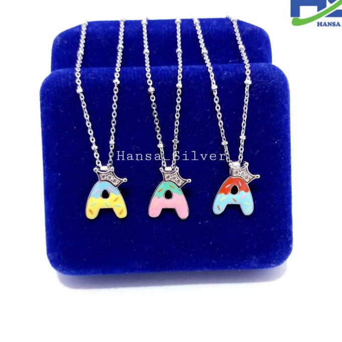 [✪.S➛P> Kalung Perak Anak Asli Silver 925 Lapis Emas Putih Model Rantai Jedar Liontin Huruf Alfabet 