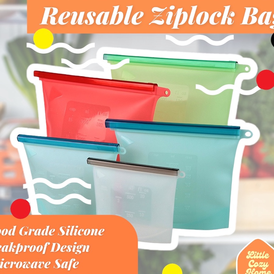 [2.❣P✉) Leakproof Reusable Silicone Ziplock Bag Ukuran Lengkap / Standing Silicone Ziplock Pouch / T