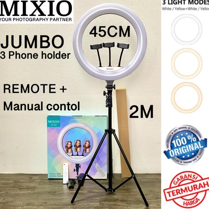 Ring Light 45cm + Light Stand Tripod 2M with 3 Holder HP & Remot 18INC