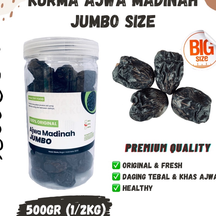 

[L➤ »Q) KURMA AJWA JUMBO 500gr Repack Ajwa 500 gram Ukuran Besar Premium Madinah Almadina Kurma Nabi Sunah Ajwah Azwa Grade A 1 Large Medina Dates Buah AlMunawaro 0.5 kgterviral✯