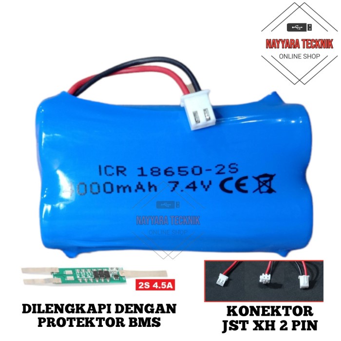 Batrai RC/ Speaker & 2X 18650-2S 4000mAh 7.4V Protetor BMS 4.5A XH 2
