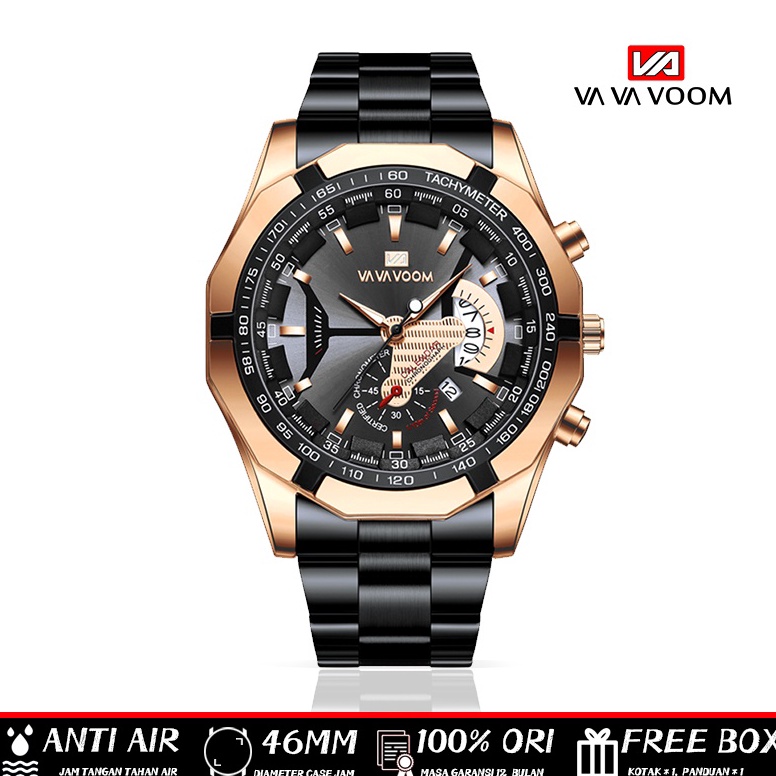 BEST SELLER VAVA VOOM 238 Jam Tangan Pria Original Anti Air Luxury Stainless Steel（Free BOX+Baterai 