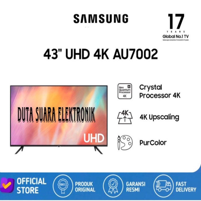 Led Tv Samsung Tv 43Au7002 Smart Tv Led 43 Inch Crystal Uhd 4K