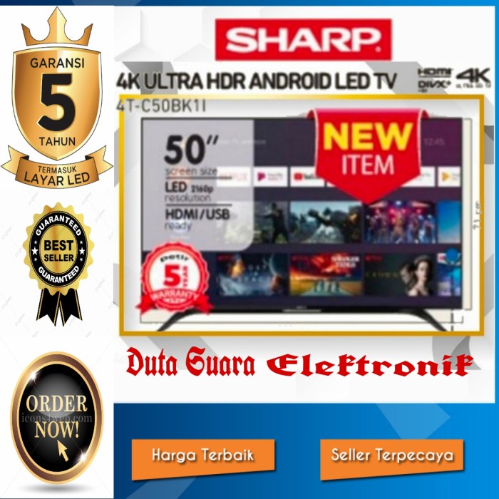Sharp Led Tv 50 Inch 4T-C50Bk1I Digital Android Smart Tv Ulhd 4K Hdr