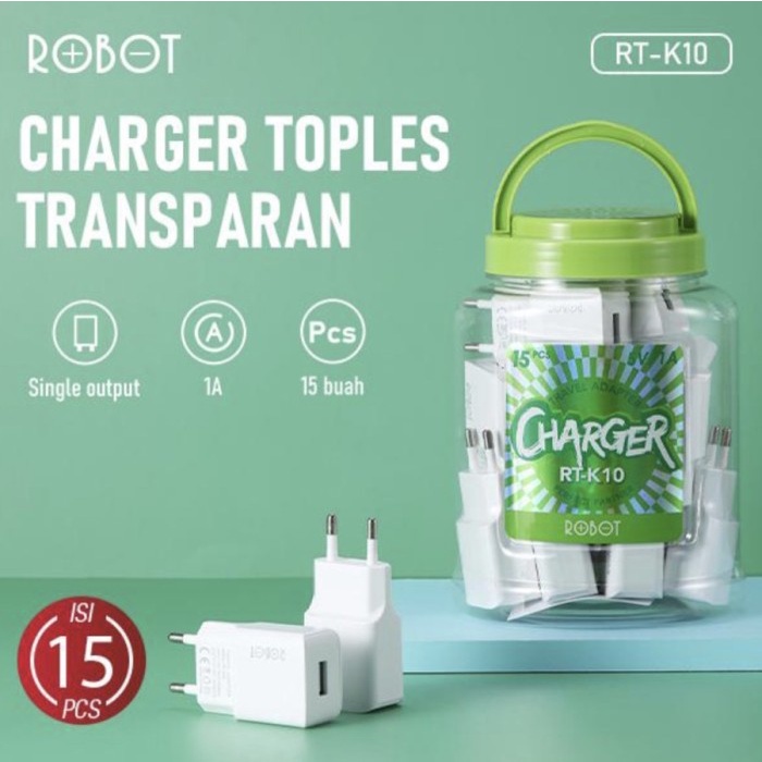 Promo Robot Adapter Charger Rt-K10 Batok Kepala Charger Isi 15Pcs - 1 Toples