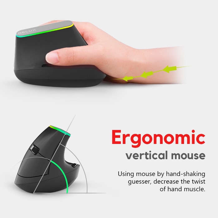 Delux M618C M618Db Dual Mode Bluetooth Wireless Vertical Mouse