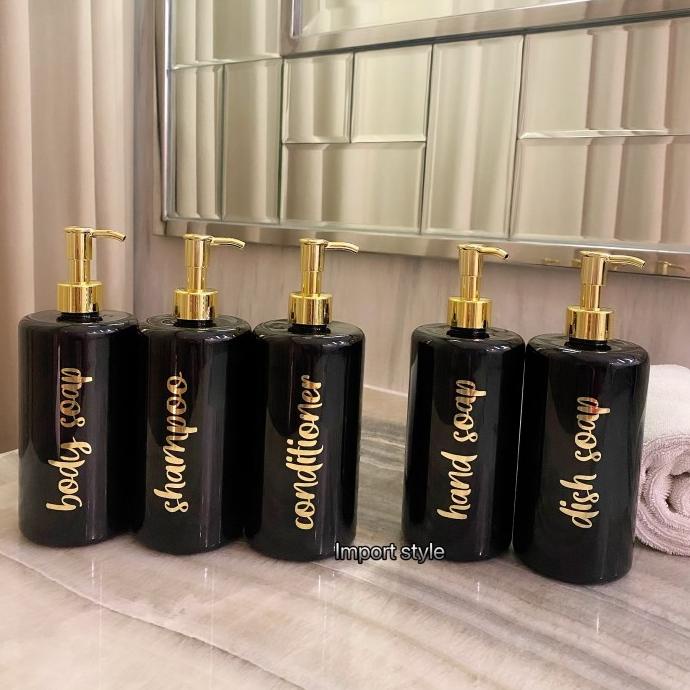 monggo] Botol HITAM GLOSSY 500ml GOLD KECIL . Aesthetic tempat sabun cair pump