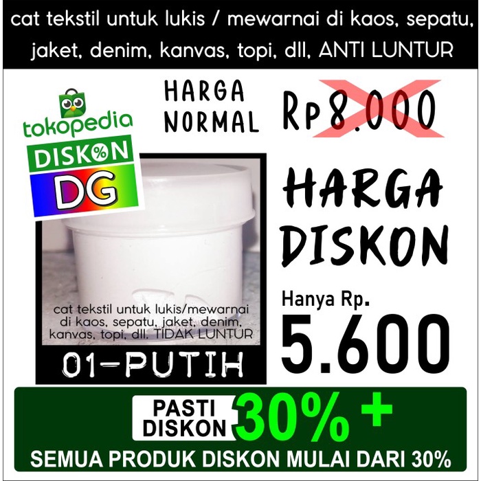 

Cat Lukis / Kanvas / Tekstil - Warna Putih - Utk Lukis Kaos/Tas/Sepatu