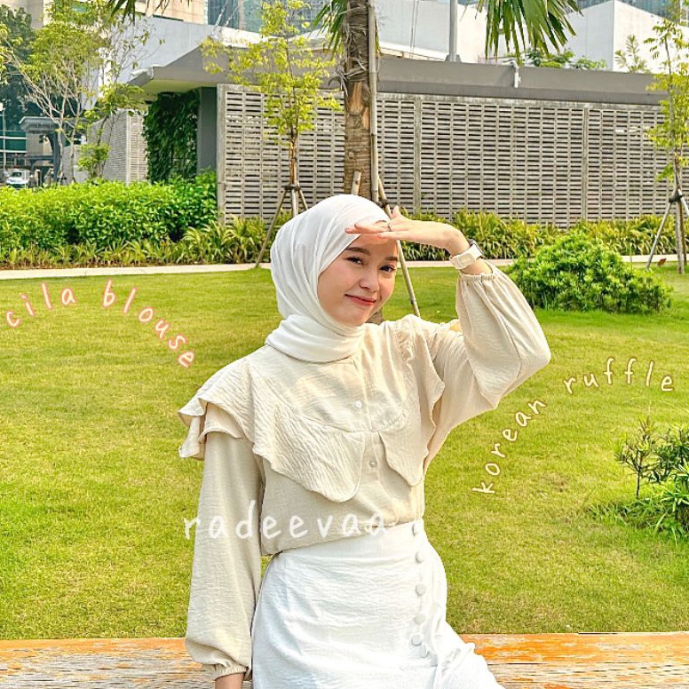 Hot Sale.. CILA BLOUSE RUFFLE SHOULDER KOREAN STYLE ATASAN WANITA
