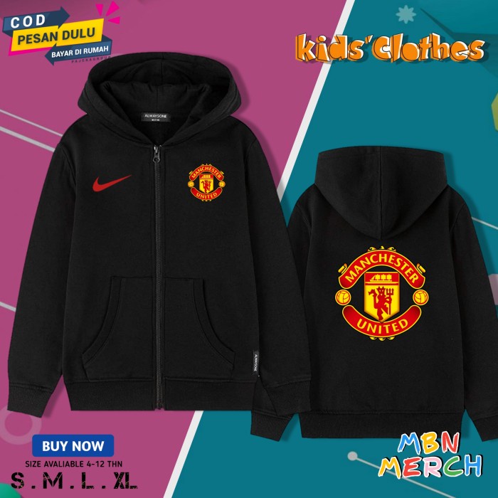 Hoodie Zipper Anak Manchester United/Jaket Resleting