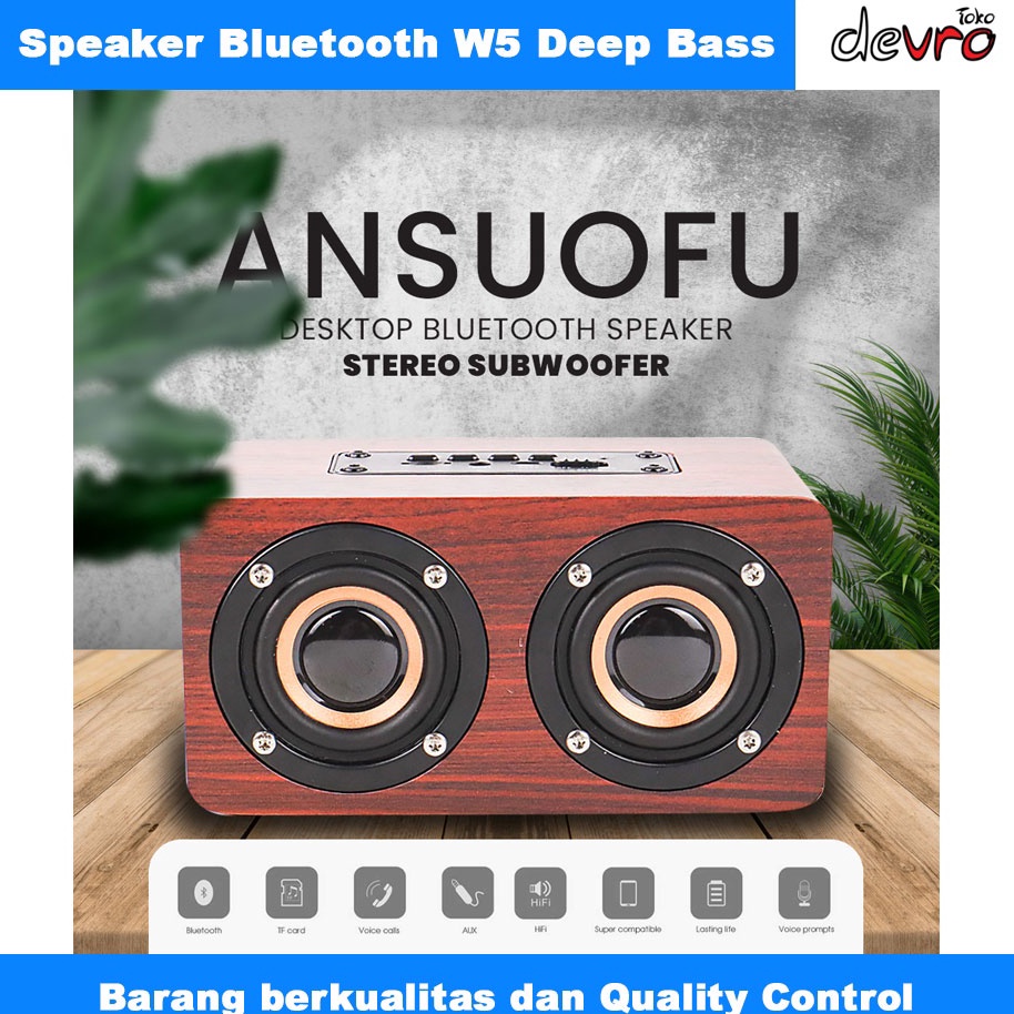 Paling Disukai.. Speaker Bluetooth Stereo Subwoofer - Speaker Portable - Wood Materials - W5