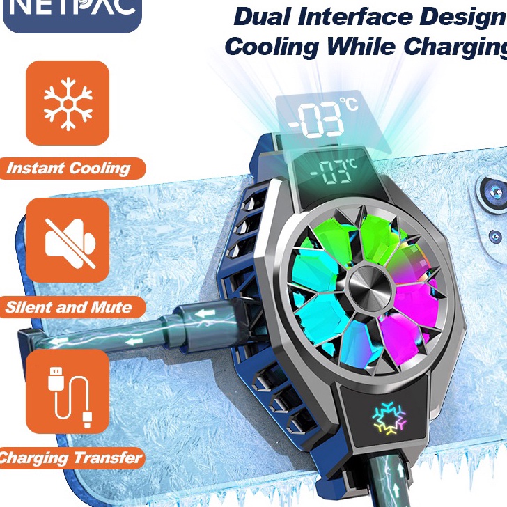 ★★★★ NETPAC Fan Cooler X9 Pengatur Suhu Funcooler Kipas Gaming Hp Pelabuhan Ganda Clip-on Radiator D