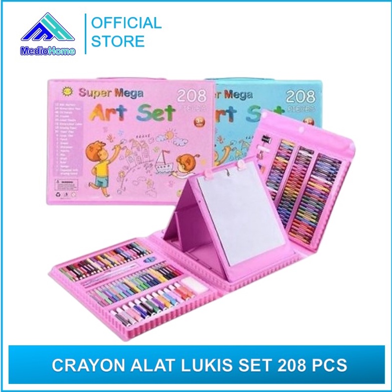 

[ART. G74U] MEDIOHOME Stationary Set Alat Warna Crayon Set Alat Tulis dan Lukis Melukis Anak Set Pensil Warna Cat Air isi 208 Pcs MH1333