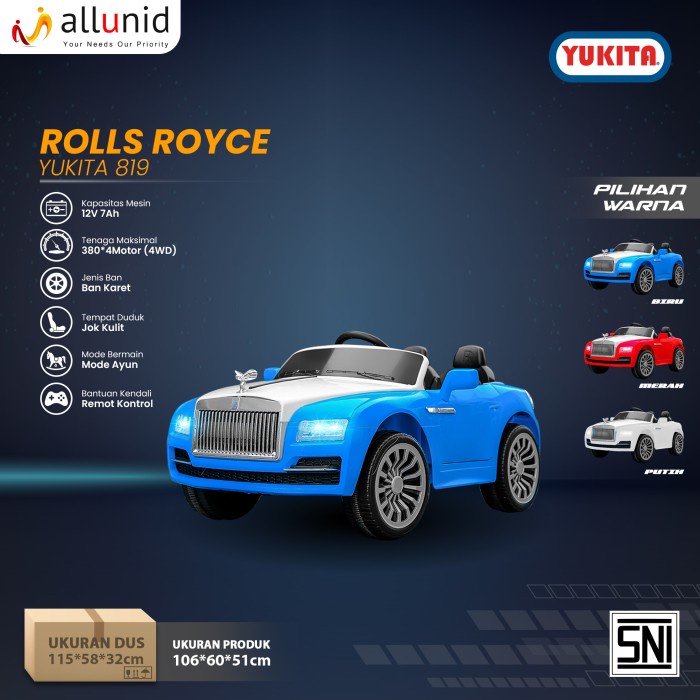 Mainan Anak Mobil Aki ROLLS ROYCE - YUKITA 819
