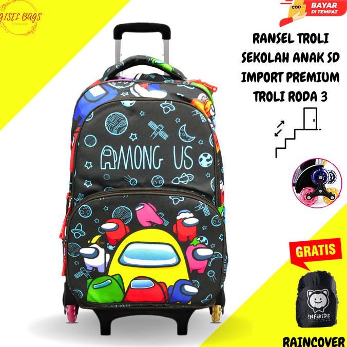 Tas trolley anak laki laki sd remaja roda 3/roda 6 import waterproof