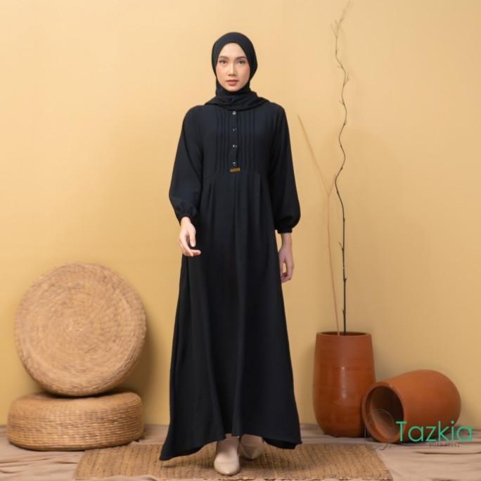 Promo Dress Muslim Wanita Gamis Set Pashmina Azalia Black Polos Crinkle