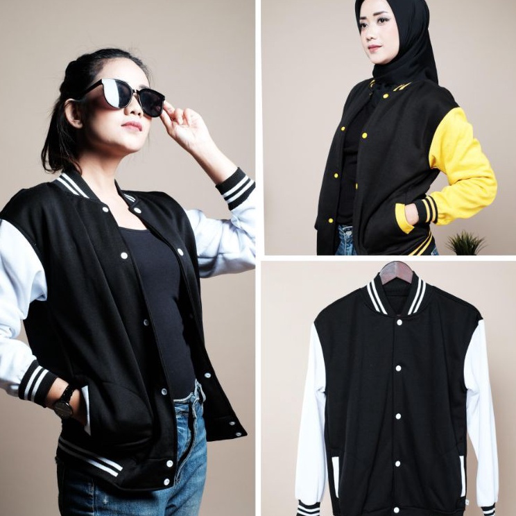 12.12 MALL Jaket Baseball Polos Bahan Tebal pria wanita | Jaket baseball varsity 