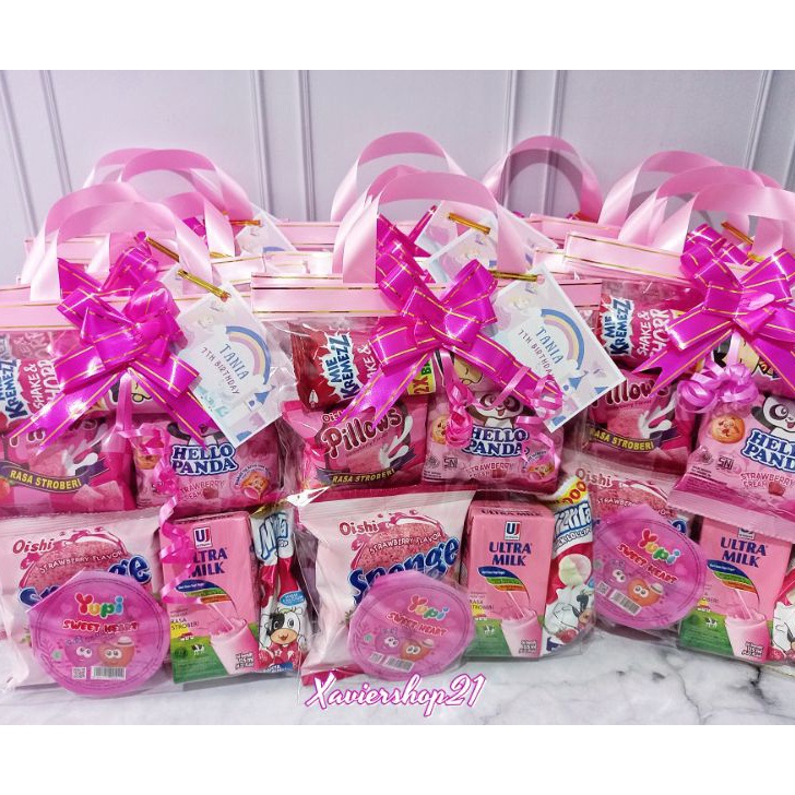 

MJQR1274 Ready Stok PAKET SNACK ULTAH TEMA PINK (FREE CARD)