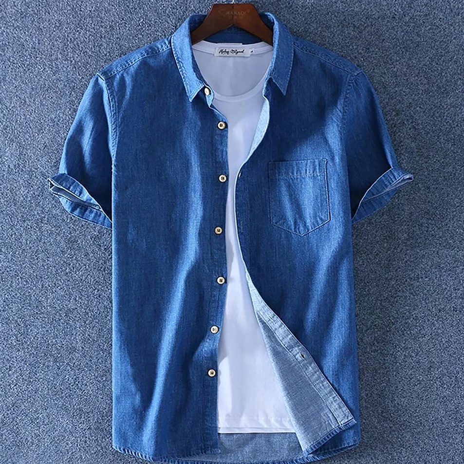 Terkini Kemeja Jeans Polos Pria Lengan Pendek / Kemeja Polos / Bozz Jeans / Kemeja Levis Murah Pria 