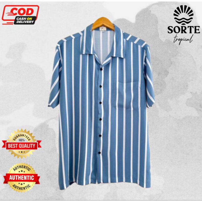 kemeja Hawaii unisex rayon premium salur  denim