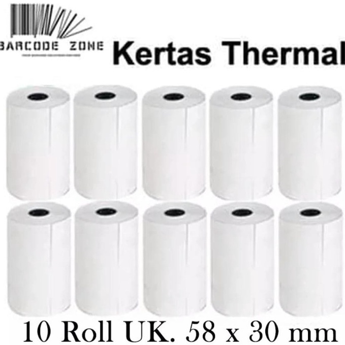 

12.12 STOK READY KERTAS STRUK THERMAL 58x30mm - EDC / Kertas Printer Bluetooth Isi 10 - SEPACK - CORELESS