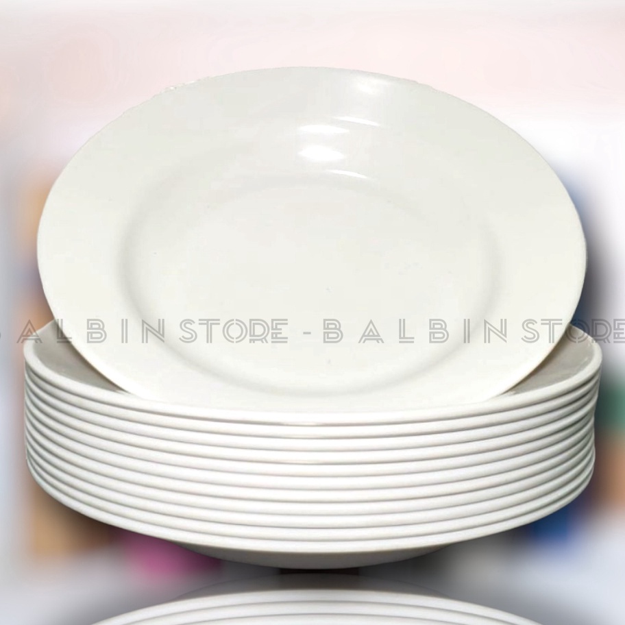 ➳➵✻ 1 LUSIN PIRING MAKAN 9" PUTIH SEMI MELAMIN SSJ PLASTIK WARE FOOD GRADE P-021 Promo