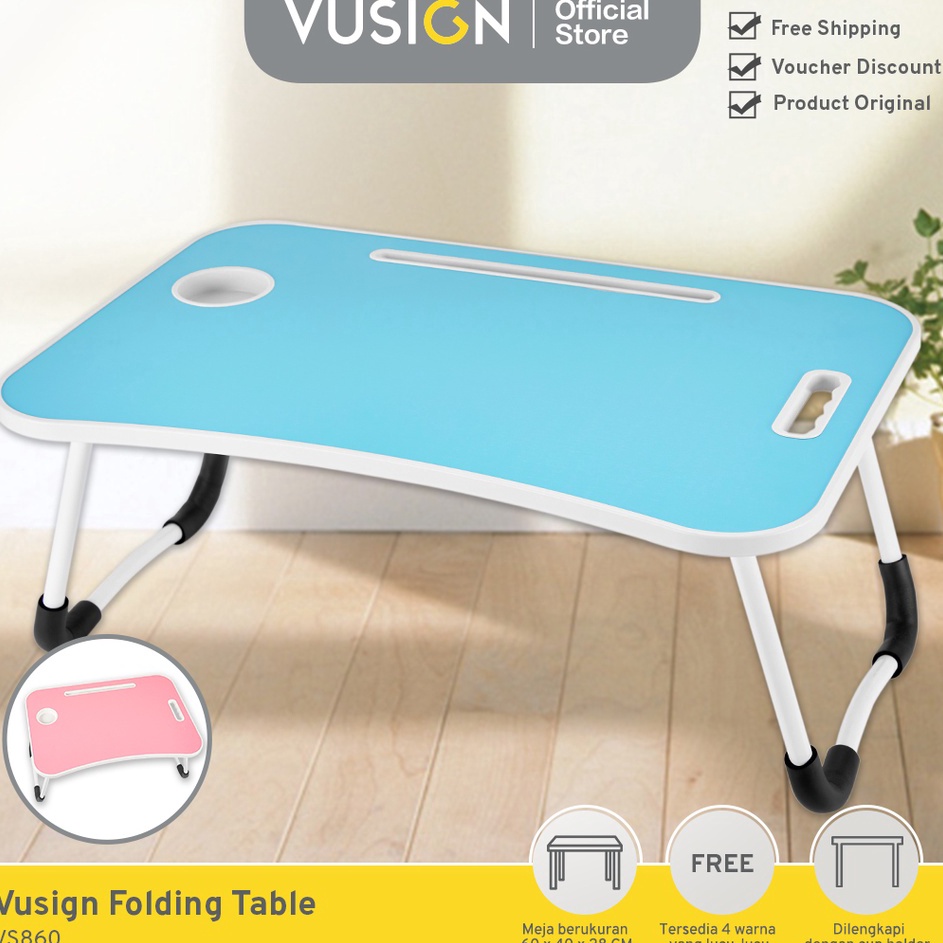 ・Lli Vusign Folding Table Meja Belajar Laptop Lipat Warna-Warni Dengan Cup Holder dan Phone Tab Hold