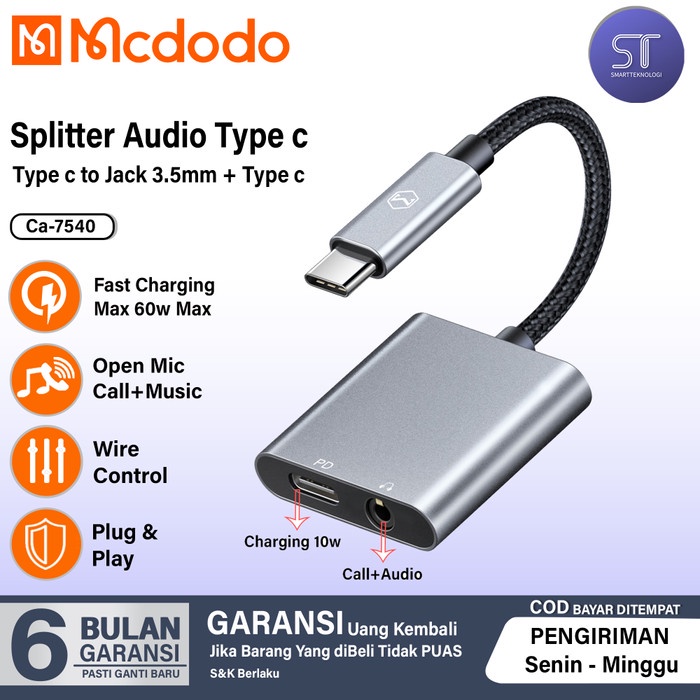MCDODO CONVERTER CA-7540 TYPE C TO JACK 3.5MM CHARGING + AUDIO + CALL
