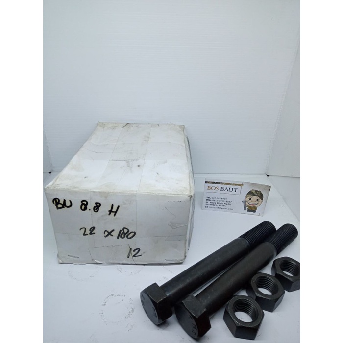 Baut Mur Baja M22X180 P2.5 Hitam (Kunci 32 )