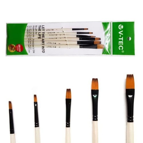 

V-Tec Drawing Brush / Kuas Datar Lukis Menggambar Set Isi 6 Vtec