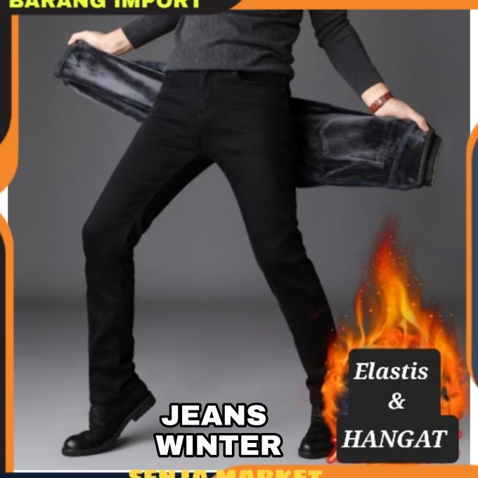 CELANA JEANS WINTER LONGJOHN MUSIM DINGIN SALJU TEBAL IMPORT PRIA