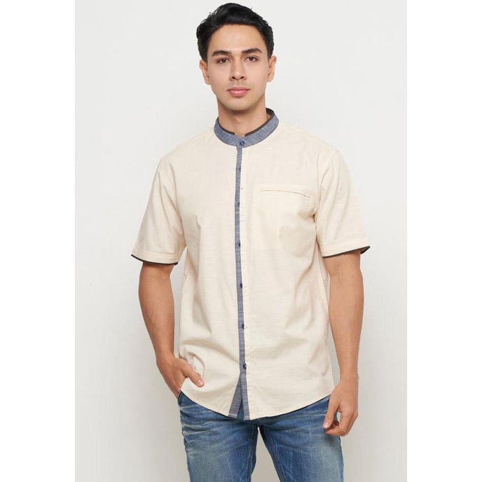 Emba Jeans - Kemeja Koko Pria Lengan Pendek Warna Cream - Adlee Two