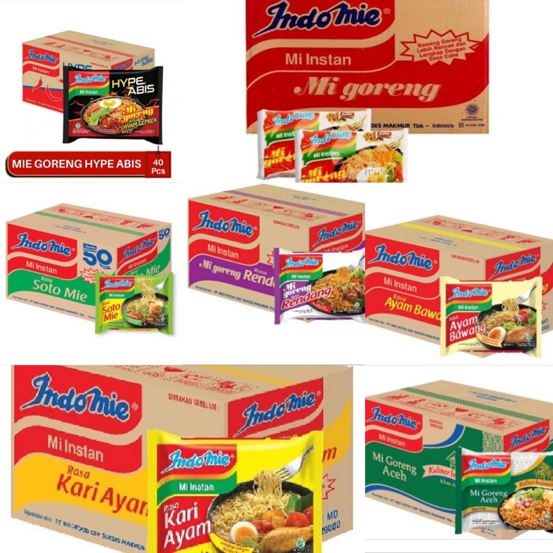 

Indomie Goreng, Kari ayam, Geprek,Soto, Aceh, Ayam Bawang, Rendang 1 dus isi 40