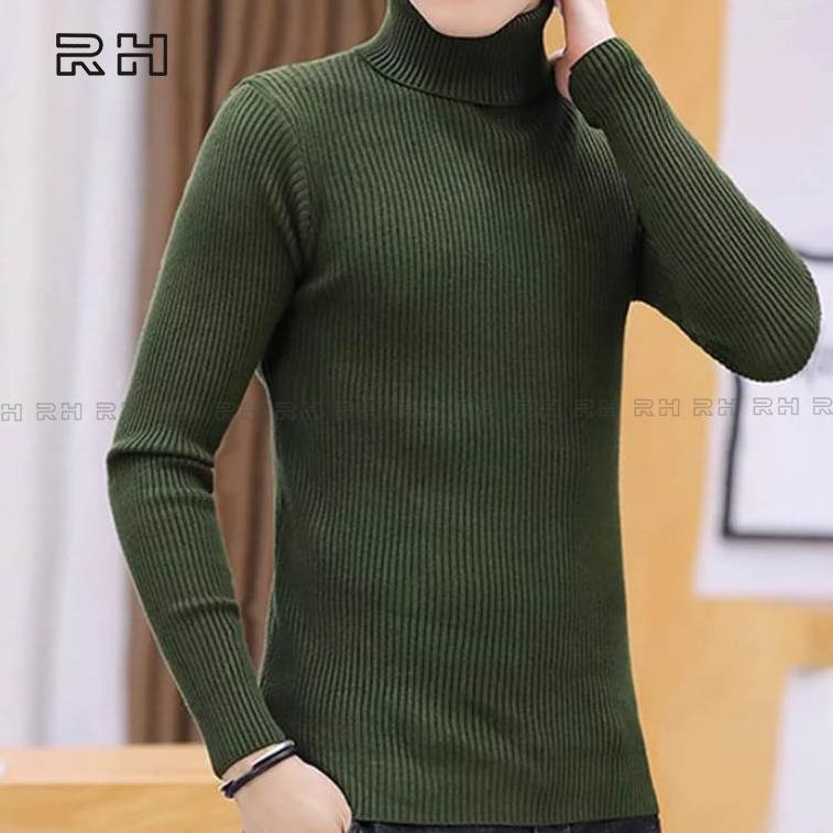 ORIGINAL RH - SWEATER BAJU RAJUT PRIA TURTLENECK SALUR PRIA KERAH TINGGI SWEATER KERAH LIPAT