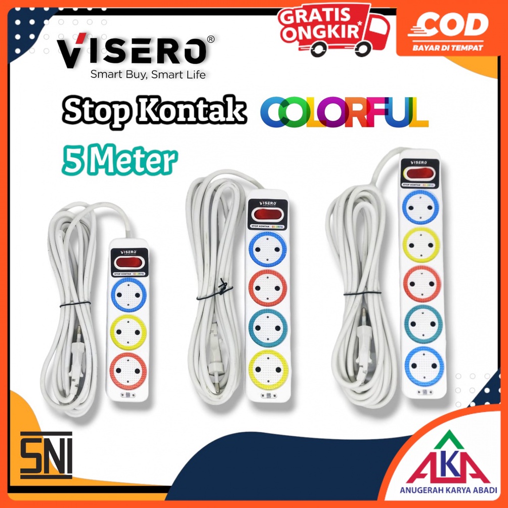 

HARGA GROSIR >> VISERO Stop Kontak COLORFUL Kabel 5M 3 / 4 / 5 Lubang Tombol Lampu SNI