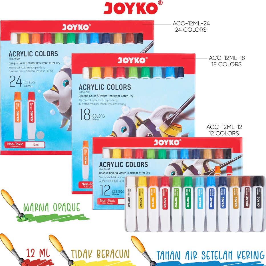 

➹→❆❂ Joyko TITI Acrylic Colour 12 18 24 Warna / Cat Akrilik Joyko SET ACC-12ML