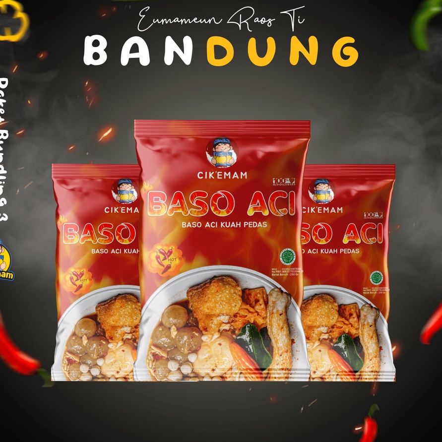 

HJZQ9061 (D2289) Cik’Emam – Paket Baso Aci ( 3 Pcs) - Boci - Kuah Pedas Chili Oil Siomay Lidah Cuanki Seblak Batagor Mie - Gurih Original - Makanan Instant Halal Cikemam