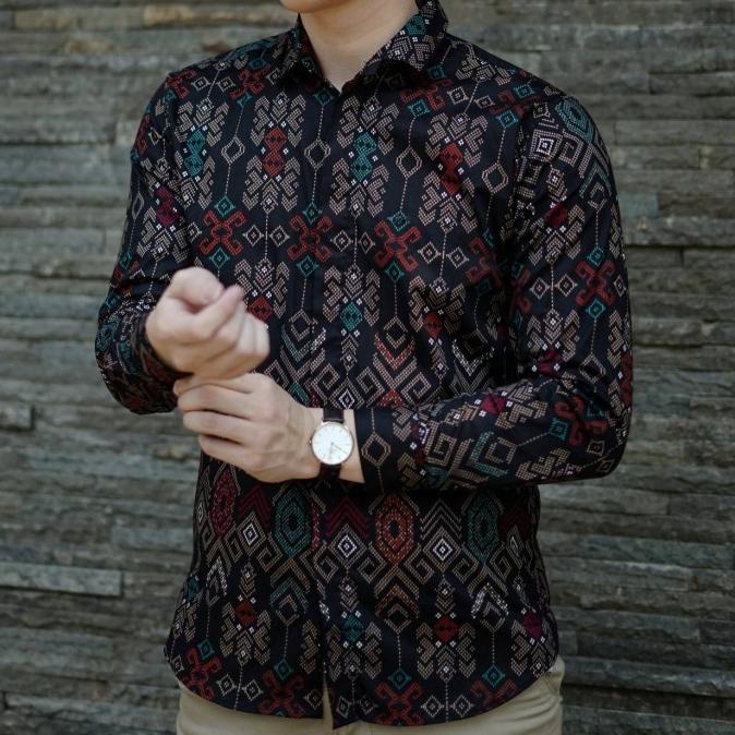 Kemeja Pria Batik Songket Hitam Lengan Panjang / Batik Cowo Formal
