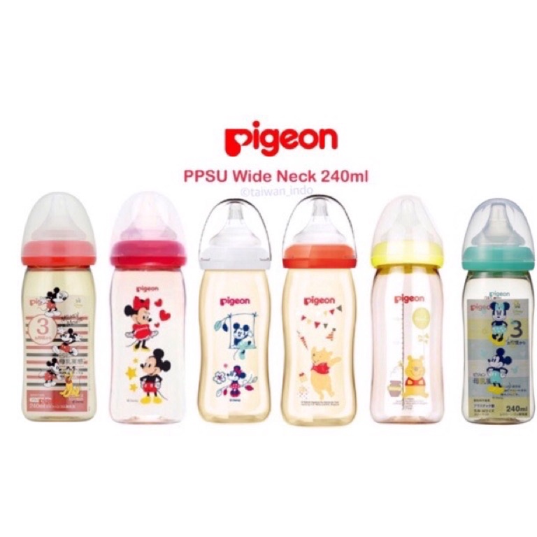 Terbaik Pigeon Botol Disney 240ml PPSU Wide Neck Mickey Minnie Pooh Snoopy gas 